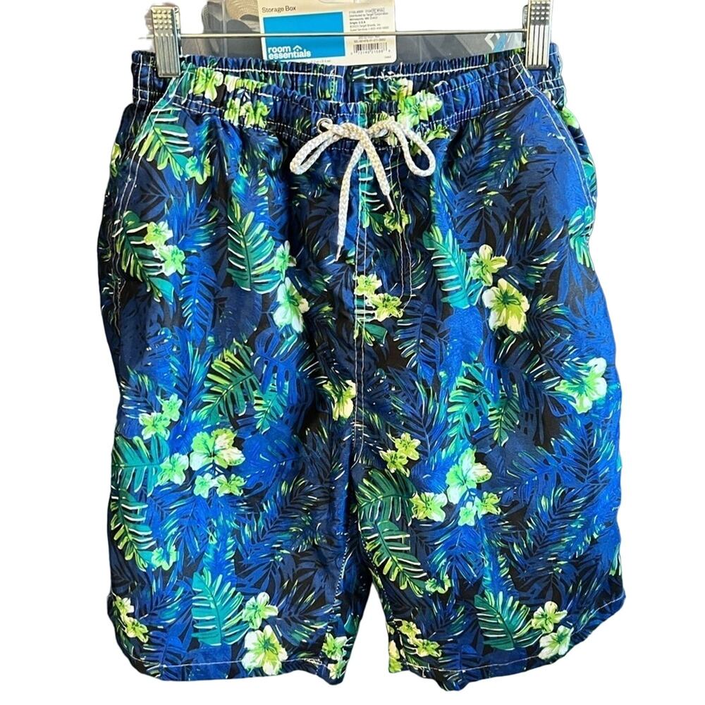 Swim Trunks Board Shorts Boys Sz XL Blue Green Hawaiian pattern bright and fun